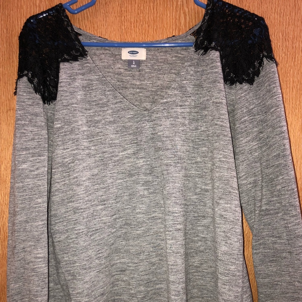 Grey V neck with lace shoulders